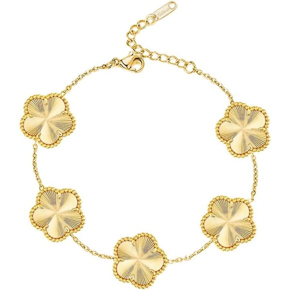 Elegant 18K Gold Plated Clover Bracelet - Adjustable Link Jewelry Gift for Women - Picture 1 of 7